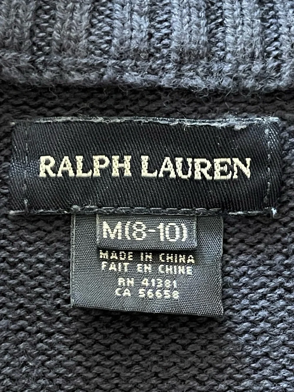 Ralph Lauren Girls M 8-10 Navy Full Zip Big Pony Sweater Cardigan Pink Logo